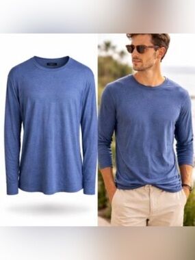 Goodlife Men's Long Sleeve Crew in Heather Blue